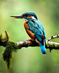 Fototapeta premium closeup of a kingfisher on a branch - generative ai