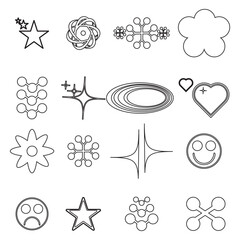 Set of Abstract geometric Y2k shapes trending retro futuristic design elements, infographic shapes. Modern trendy concept with symbols and objects. Retrofuturistic Vector illustration for UI and UX