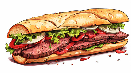hand drawn cartoon delicious sandwich illustration