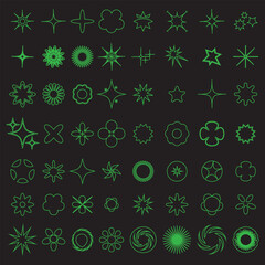 Set of Abstract geometric Y2k shapes trending retro futuristic design elements, infographic shapes. Modern trendy concept with symbols and objects. Retrofuturistic Vector illustration for UI and UX