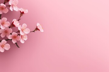 Fototapeta na wymiar Small branch cherry blossom flower tree on pink background.