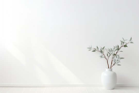 Minimal plant in white vest on white wall background.