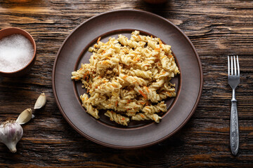 nautically pasta on the wooden background