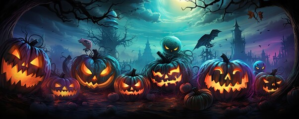painting of jack o lanterns in autumn colors for halloween