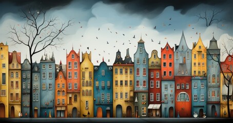 Fototapeta premium A painting of a city with lots of buildings. Digital image.