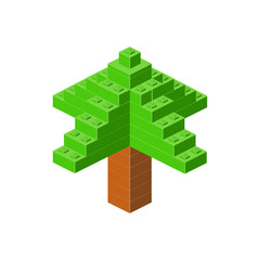 Coniferous tree in isometry. Vector illustration. Pixel art