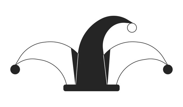 Jester hat flat monochrome isolated vector object. Medieval festival joker cap. Editable black and white line art drawing. Simple outline spot illustration for web graphic design