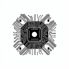 Circuitry Symmetry: A Striking Black and White Computer Circuit Icon