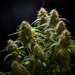 Cannabis and Marijuana Buds Close-Up on grey Background