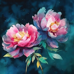 Elegant watercolor peonies, vibrant floral illustration