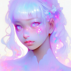 Fantasy girl portrait in neon light