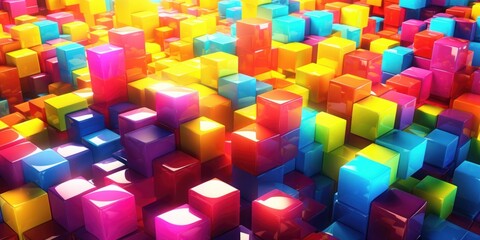 Abstract background with colorful glowing cubes.