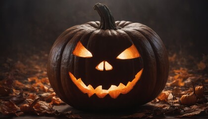 Glowing pumpkin close-up Halloween illustration.