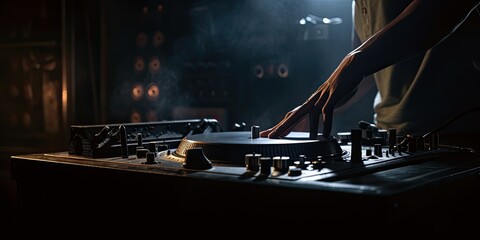Obraz na płótnie Canvas DJ mixing tracks on a vinyl turntable