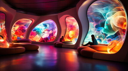 Sensory room with various textures, sounds, and visuals to explore. - obrazy, fototapety, plakaty
