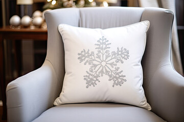 Pillow with snowflake on it, minimalistic winter home decor