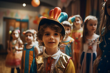 Obraz premium A group of children wearing costumes and performing a play