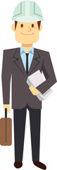 Businessman in hard hat. Cartoon engineer character