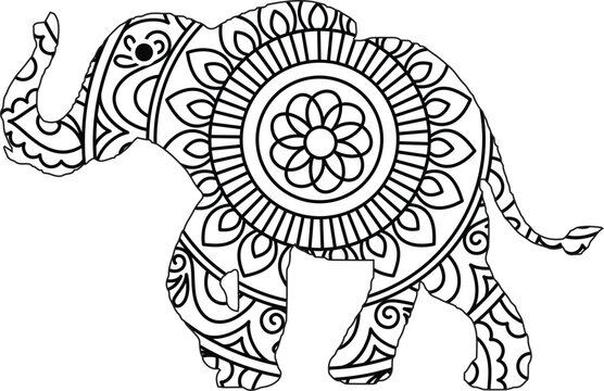 Drawing zentangle elephant, for coloring book for adult or other decorations. Coloring Book Page. Vector Contour Illustration