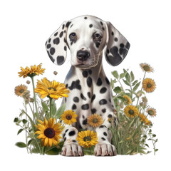 Dalmatian Breed Puppy's Playful Romp in the Meadow