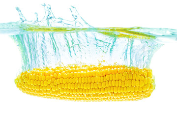 Sweet Corn Dropped in Water with Splashes