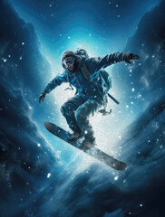 Fototapeta na wymiar Snowboarder jumping in the snow. 3d illustration. created by generative AI technology.