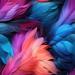 Colorful feathers, seamless repeat pattern