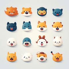 Obraz premium Set of animal faces, face emojis, stickers, emoticons,cartoon funny mascot characters face set