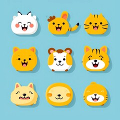 Fototapeta premium Set of animal faces, face emojis, stickers, emoticons,cartoon funny mascot characters face set