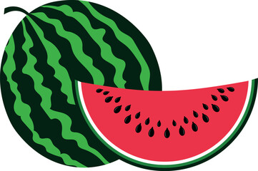 Whole watermelon and slice icon. Natural juicy fruit
