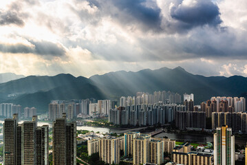 city skyline at sunset