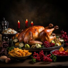 turkey thanksgiving dinner food, ai generative