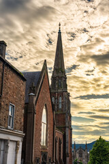 Fototapeta na wymiar Medieval buildings at sunset in the beautiful Scottish city of Inverness, UK.