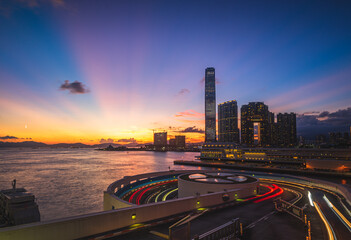 sunset over the hong kong city