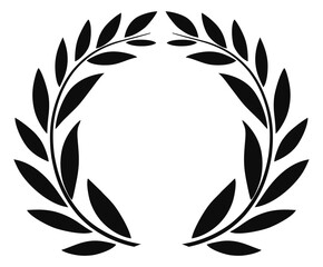 Laurel wreath vector EPS illustration. Black wreath design isolated on white. Vintage round crest made of olive branches. This element can be used for a logo, a certificate, or award winner trophy