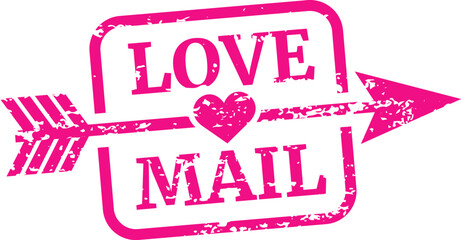 Love mail stamp. Grunge romantic postal label