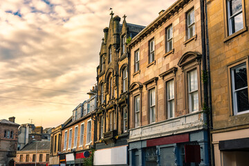Fototapeta premium Medieval buildings at sunset in the beautiful Scottish city of Inverness, UK.