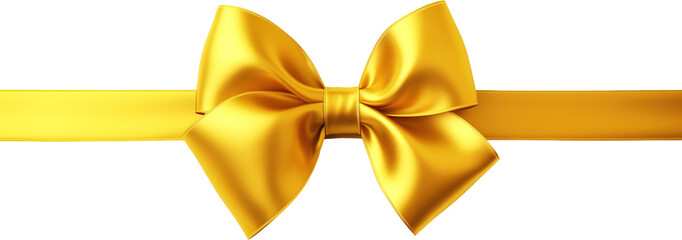 Beautiful golden bow and horizontal gold ribbon isolated on transparent background.