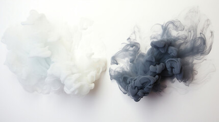 Abstract black and white paint splash in the water on the white background