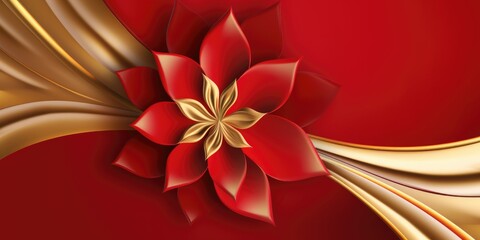 Beautiful abstract red and gold glossy metallic floral design background. beautiful Generative AI AIG32