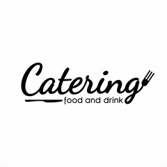 Catering word design with fork and knife illustration.