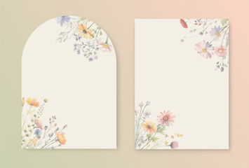 Festive template for invitations, celebrations and birthdays with watercolor illustration wild herbs and flowers.