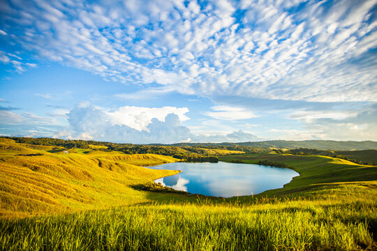 Imfote Lake, a beutiful landscape in Jayapura, Papua, Indonesia. The shape of the lake is look like a heart so that it is also called lake love.