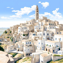 Illustration of beautiful view of Matera, Italy