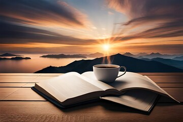 reading book with coffee