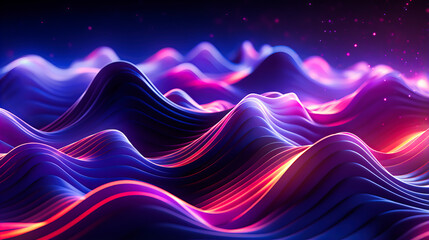 Pulsating neon waves simulating a futuristic soundscape visualization - obrazy, fototapety, plakaty