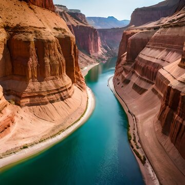 Colorado River, Lake Powell and Trachyte Canyon looking down aerial view from above.AI generated