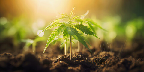 Cannabis-Keimlinge im Morgenlicht: Ein Ökologie-Konzept - Cannabis Anbau - obrazy, fototapety, plakaty