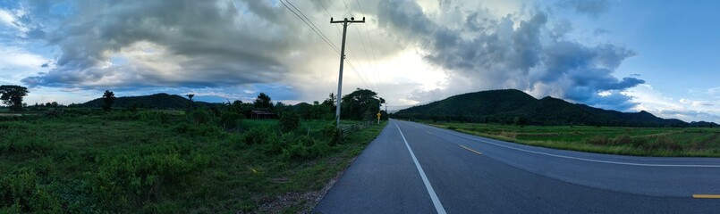 Panoramic view of the mountains when the sun is about to set.