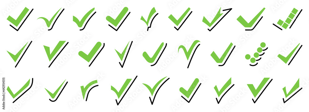 Aufkleber check or tick icon collection. set of green check mark icons. approved, accept, correct symbol colle